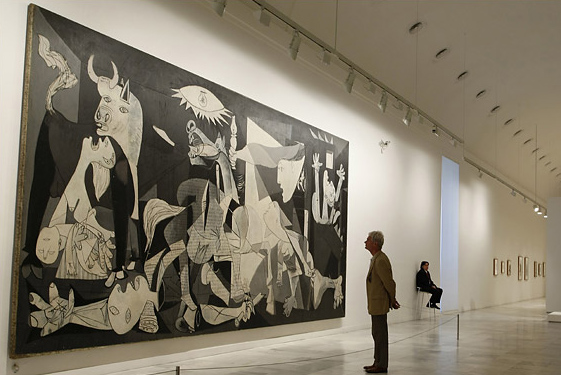 Pablo Picasso (Paris 1937 - 1937). Guernica, Oil on canvas. 349.3 x 776.6 cm Queen Sofía National Arts Center Museum, Madrid. via tourtravelandmore.com