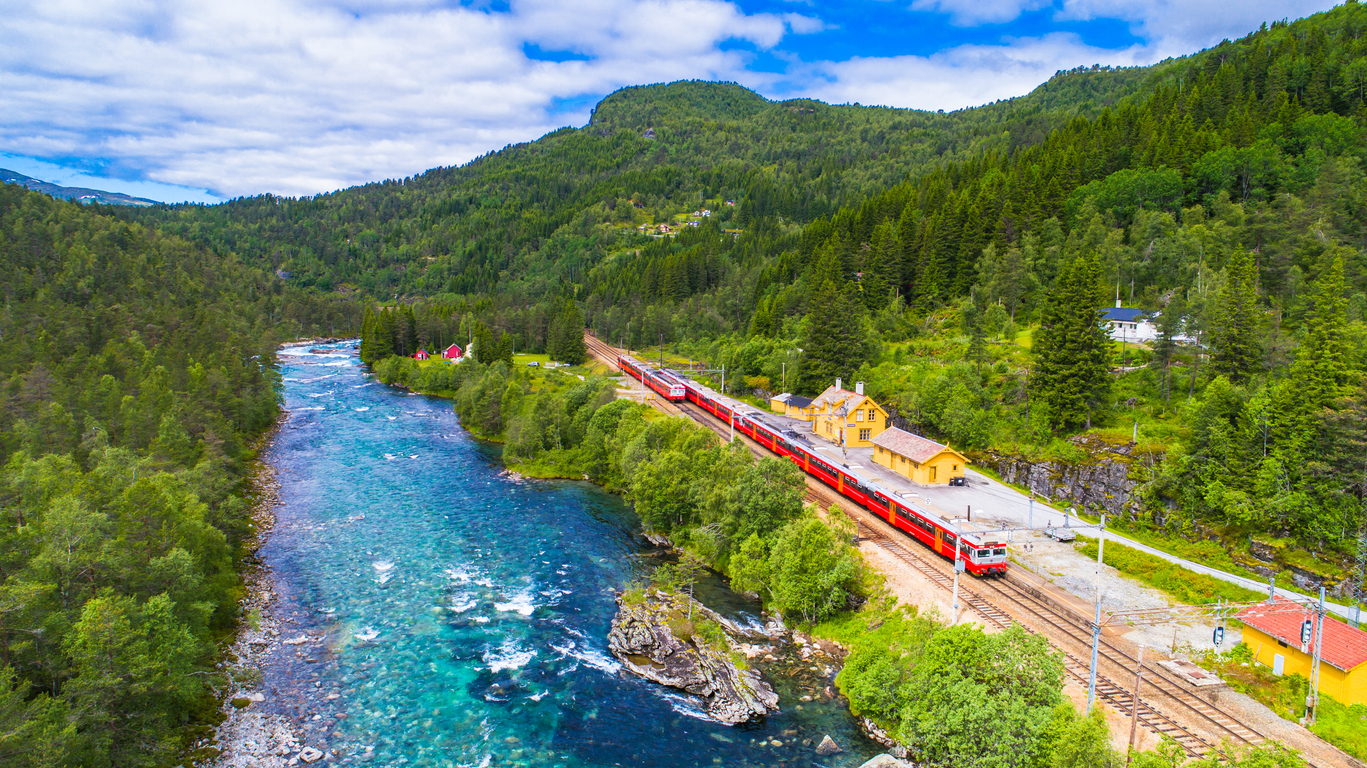 tren Oslo - Bergen in mountains. Norway.